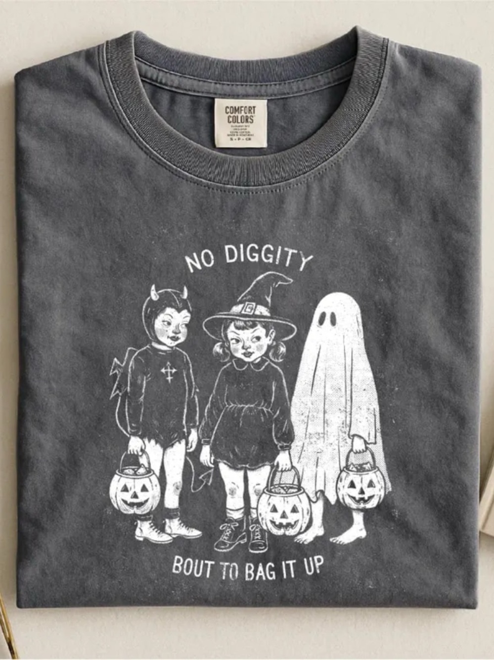 Comfort Colors Pepper Halloween Tee with White Trick-or-Treat Graphic